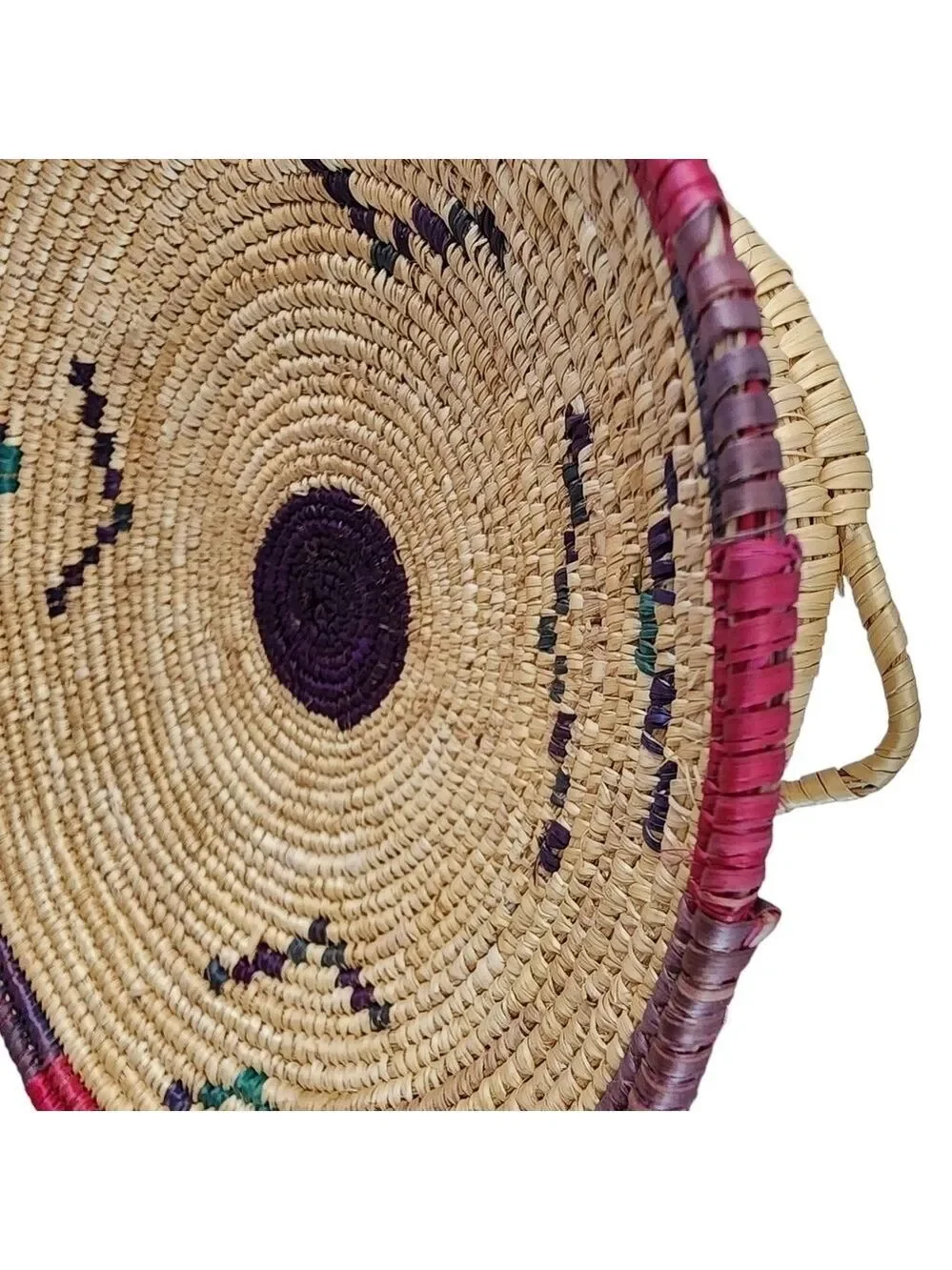 Vintage hand woven basket bowl with platform base southwest native
